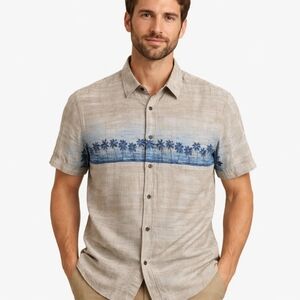 Island Shores Blue Palm Tree Hawaiian Shirt XL Rayon Resort Tropical Vacation